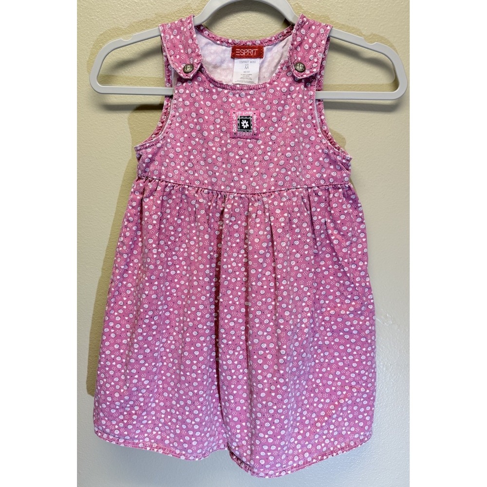 Vintage Esprit Kids Girls Pink Patterned Tank Jumper Dress Cotton Medium 7-8